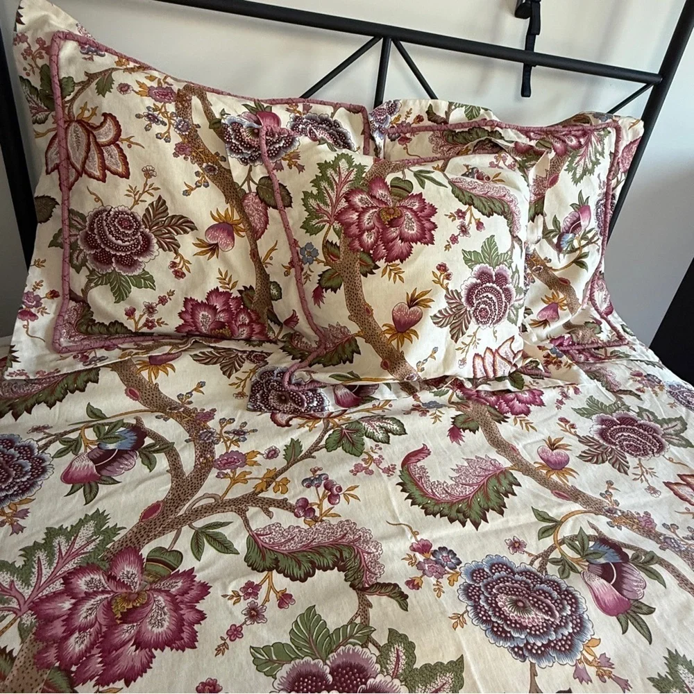 Duvet & 3 Euro Sham Floral Shabby Chic Pink Beige Sage Homemade Set Cottagecore